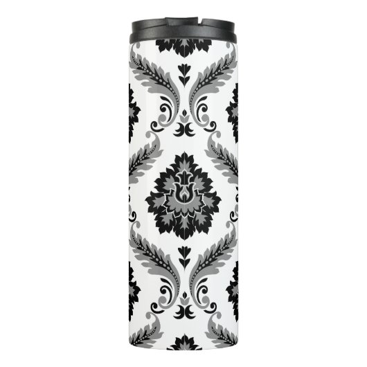 Rococo Damask Pattern Grey Black White Thermosbeker (Achterkant)
