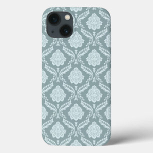 Rococo Damask Rpt Patroon Eendenei Blauw+Teal Case-Mate iPhone Case