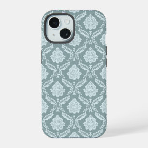 Rococo Damask Rpt Patroon Eendenei Blauw+Turquoise iPhone 15 Case