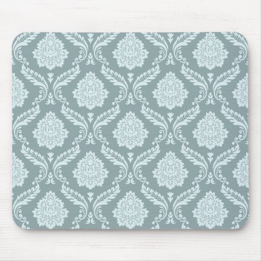 Rococo Damask Rpt Patroon Eendenei Blauw+Turquoise Muismat (Voorkant)