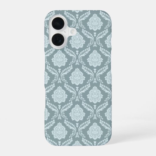 Rococo Damask Rpt Pattern Duck Egg Blue+Teal iPhone 16 Hoesje (Achterkant)