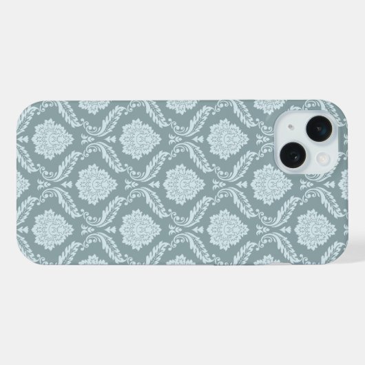 Rococo Damask Rpt Pattern Duck Egg Blue+Teal iPhone Hoesje (Achterkant horizontaal)
