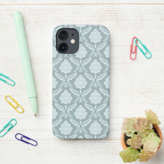 Rococo Damask Rpt Pattern Duck Egg Blue+Teal iPhone Hoesje (Op bureau)