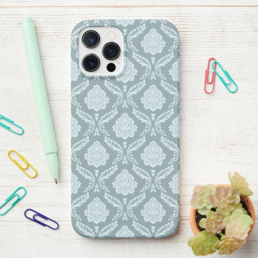 Rococo Damask Rpt Pattern Duck Egg Blue+Teal iPhone Hoesje (Op bureau)