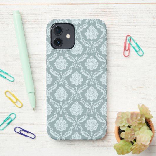 Rococo Damask Rpt Pattern Duck Egg Blue+Teal iPhone Hoesje (Op bureau)