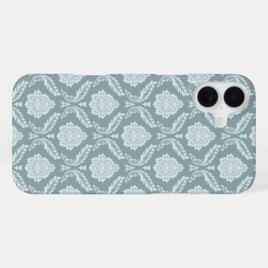 Rococo Damask Rpt Pattern Duck Egg Blue+Teal iPhone Hoesje (Achterkant horizontaal)