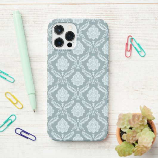 Rococo Damask Rpt Pattern Duck Egg Blue+Teal iPhone Hoesje (Op bureau)