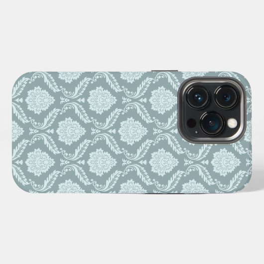 Rococo Damask Rpt Pattern Duck Egg Blue+Teal iPhone Hoesje (Achterkant horizontaal)