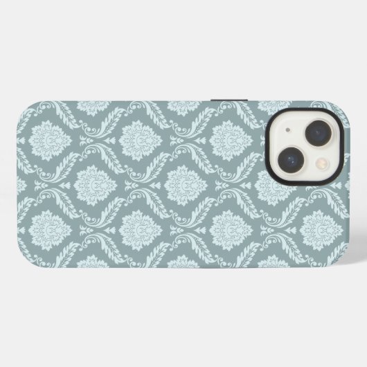Rococo Damask Rpt Pattern Duck Egg Blue+Teal iPhone Hoesje (Achterkant horizontaal)
