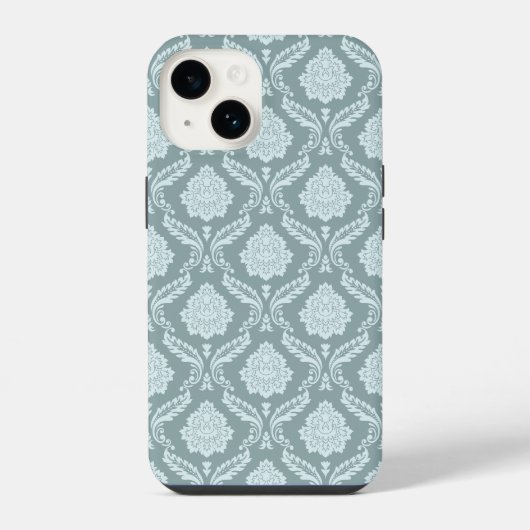 Rococo Damask Rpt Pattern Duck Egg Blue+Teal iPhone Hoesje (Achterkant)