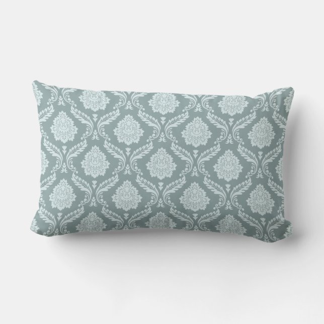 Rococo Damask Rpt Pattern Duck Egg Blue+Teal Kussen (Achterkant)