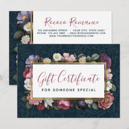Rococo Damast & Bloemmotief Navy Cadeaubonkaart Kaart