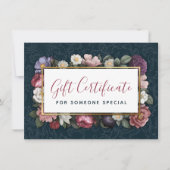 Rococo Damast & Bloemmotief Navy Cadeaubonkaart Kaart (Voorkant)