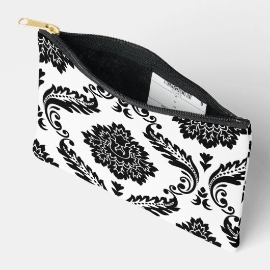 Rococo Damast Groot Offset Patroon Zwart op Wit Etui (Open)