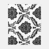 Rococo Damast Groot Offsetpatroon Zwart op Wit Fleece Deken (Voorkant)