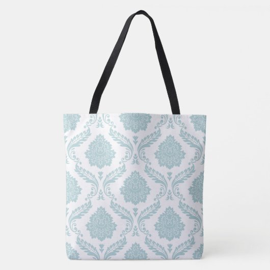 Rococo Damast Groot Patroon Eendenei Blauw op Wit Tote Bag (Voorkant)