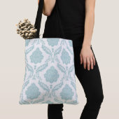 Rococo Damast Groot Patroon Eendenei Blauw op Wit Tote Bag (Dichtbij)