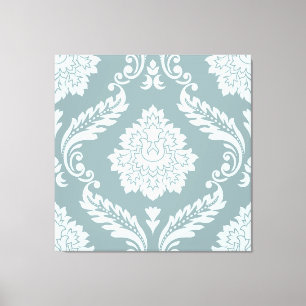 Rococo Damast Groot Patroon Eendenei Blauw+Teal Canvas Afdruk