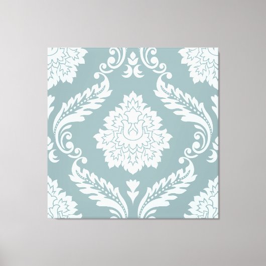 Rococo Damast Groot Patroon Eendenei Blauw+Teal Canvas Afdruk (Voorkant)
