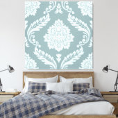 Rococo Damast Groot Patroon Eendenei Blauw+Teal Canvas Afdruk (Insitu (Slaapkamer))
