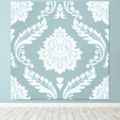 Rococo Damast Groot Patroon Eendenei Blauw+Teal Canvas Afdruk (Insitu (Houten vloer))