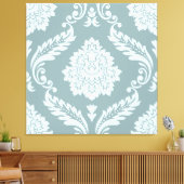 Rococo Damast Groot Patroon Eendenei Blauw+Teal Canvas Afdruk (Insitu (Woonkamer))
