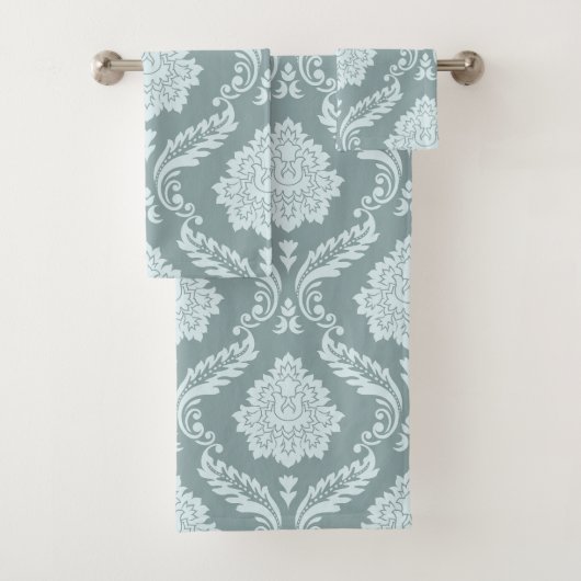 Rococo Damast Groot Patroon Eendenei Blauw+Turquoi Bad Handdoek (Insitu)