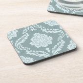 Rococo Damast Groot Patroon Eendenei Blauw+Turquoi Bier Onderzetter (Linkerzijde)