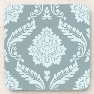 Rococo Damast Groot Patroon Eendenei Blauw+Turquoi Bier Onderzetter