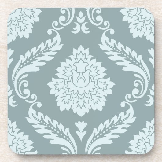 Rococo Damast Groot Patroon Eendenei Blauw+Turquoi Bier Onderzetter (Voorkant)