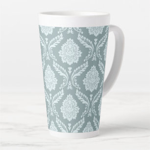 Rococo Damast Groot Patroon Eendenei Blauw+Turquoi Latte Mok