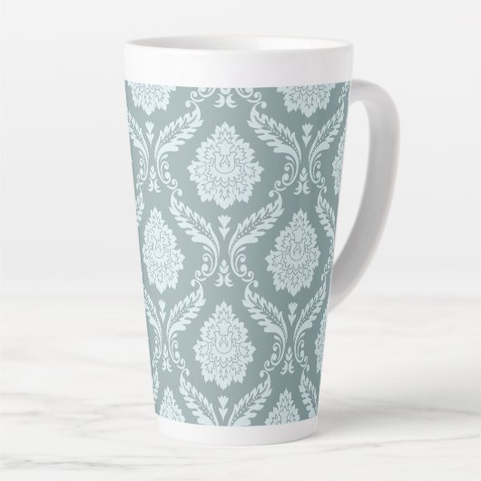 Rococo Damast Groot Patroon Eendenei Blauw+Turquoi Latte Mok (Rechterhoek)