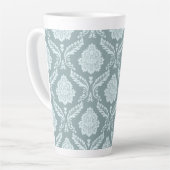 Rococo Damast Groot Patroon Eendenei Blauw+Turquoi Latte Mok (Linkerhoek)