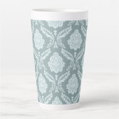 Rococo Damast Groot Patroon Eendenei Blauw+Turquoi Latte Mok (Voorkant)