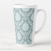 Rococo Damast Groot Patroon Eendenei Blauw+Turquoi Latte Mok (Rechts)