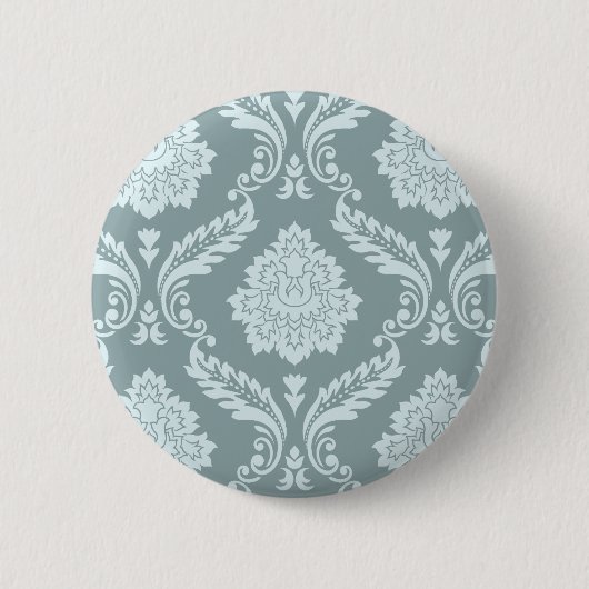 Rococo Damast Groot Patroon Eendenei Blauw+Turquoi Ronde Button 5,7 Cm (Voorkant)