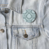Rococo Damast Groot Patroon Eendenei Blauw+Turquoi Ronde Button 5,7 Cm (In situ)