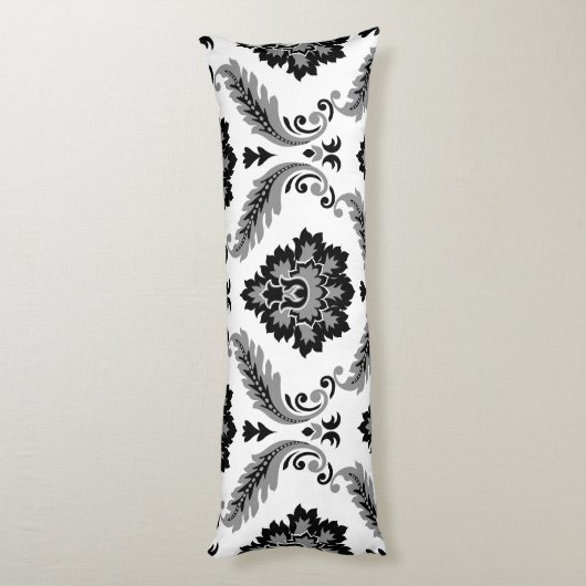 Rococo Damast Groot Patroon Grijs Zwart Wit Lichaamskussen (Achterkant (Verticaal))