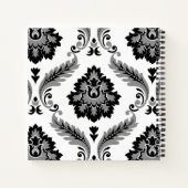 Rococo Damast Groot Patroon Grijs Zwart Wit Notitieboek (Achterkant)