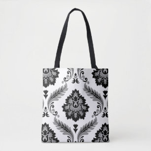 Rococo Damast Groot Patroon Grijs Zwart Wit Tote Bag
