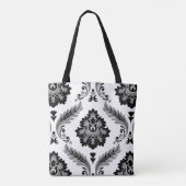Rococo Damast Groot Patroon Grijs Zwart Wit Tote Bag (Achterkant)