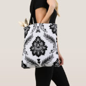 Rococo Damast Groot Patroon Grijs Zwart Wit Tote Bag (Dichtbij)