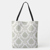 Rococo Damast Groot Patroon Groen op Crème Tote Bag (Achterkant)