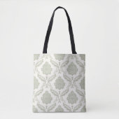Rococo Damast Groot Patroon Groen op Crème Tote Bag (Voorkant)