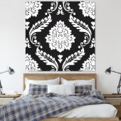Rococo Damast Groot Patroon Wit op Zwart Canvas Afdruk (Insitu (Slaapkamer))