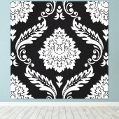Rococo Damast Groot Patroon Wit op Zwart Canvas Afdruk (Insitu (Houten vloer))