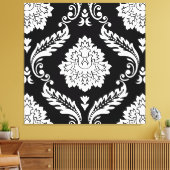 Rococo Damast Groot Patroon Wit op Zwart Canvas Afdruk (Insitu (Woonkamer))
