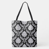 Rococo Damast Groot Patroon Wit op Zwart Tote Bag (Achterkant)