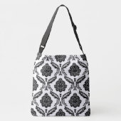 Rococo Damast Groot Patroon Zwart op Wit Crossbody Tas (Achterkant)