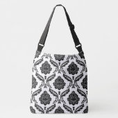 Rococo Damast Groot Patroon Zwart op Wit Crossbody Tas (Voorkant)